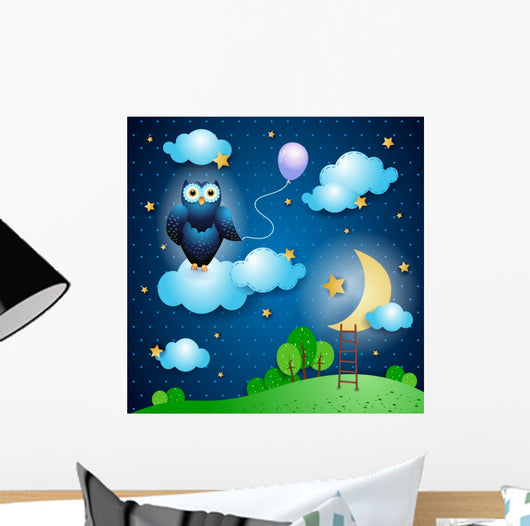 Fantasy landscape with owl Wall Mural