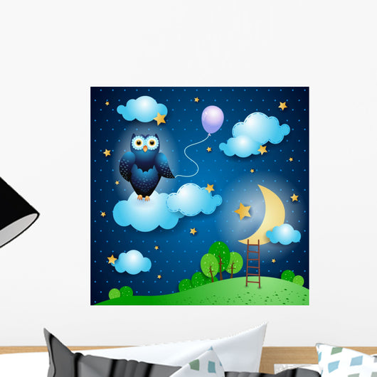 Fantasy landscape with owl Wall Mural