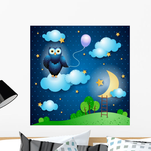 Fantasy landscape with owl Wall Mural