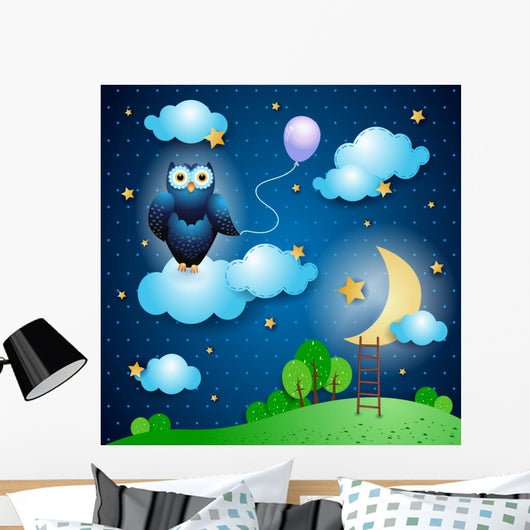 Fantasy landscape with owl Wall Mural