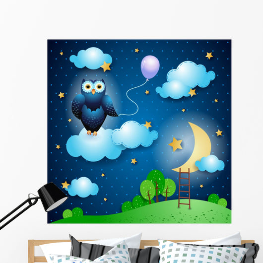 Fantasy landscape with owl Wall Mural