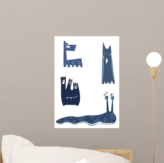 Four Funny Cartoon Monster Wall Stickers