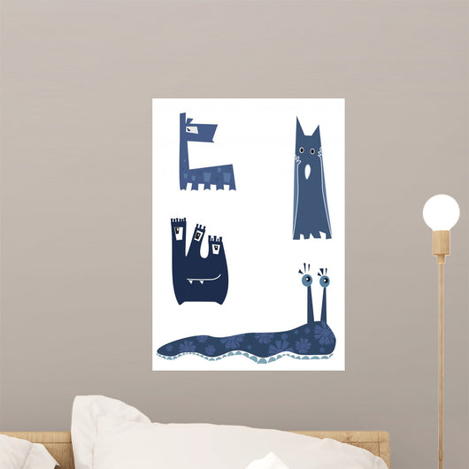 Four Funny Cartoon Monster Wall Stickers