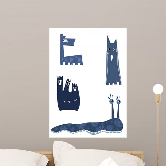 Four Funny Cartoon Monster Wall Stickers