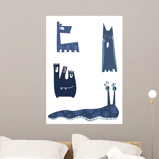 Four Funny Cartoon Monster Wall Stickers