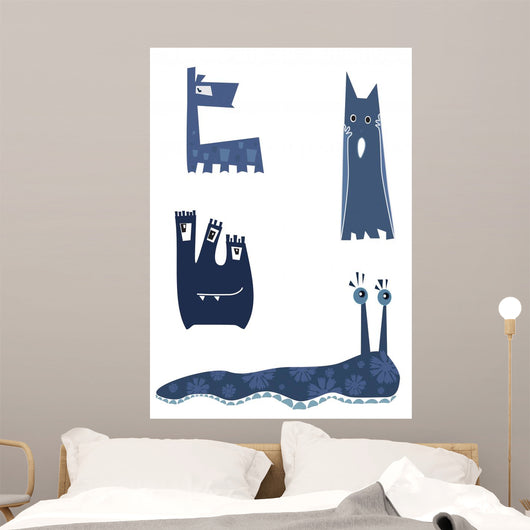 Four Funny Cartoon Monster Wall Stickers