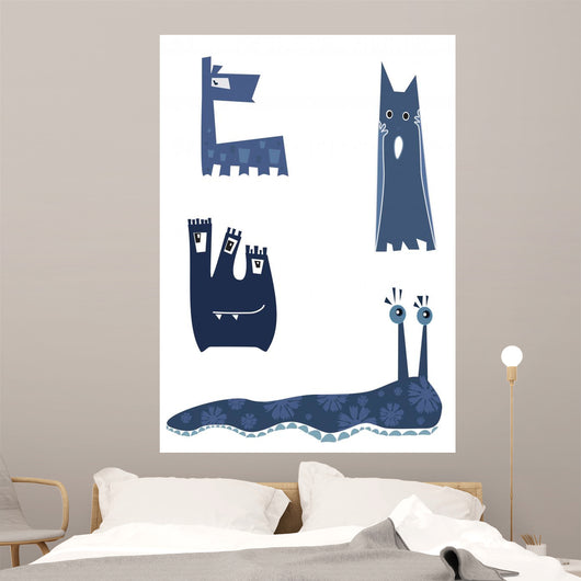 Four Funny Cartoon Monster Wall Stickers