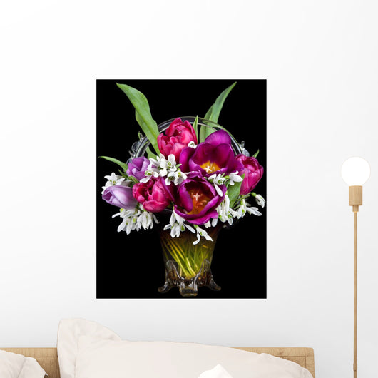 Vase of Beautiful Tulips Flowers and Snowdrops Wall Mural