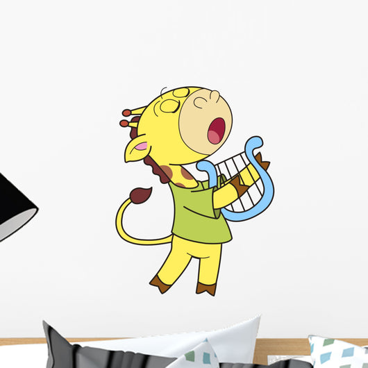 Cartoon Giraffe Playing Harp
