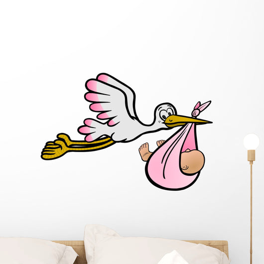 The stork brings a girl - vector and exempted Wall Decal