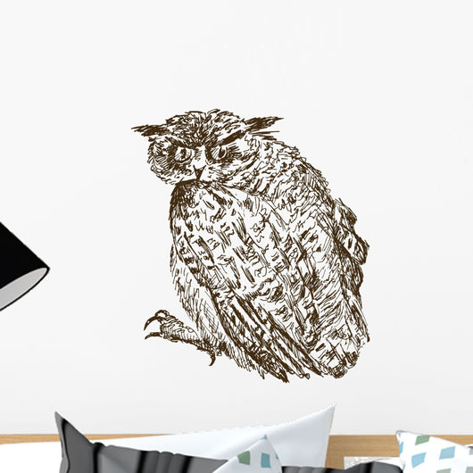 Owl Line Art Wall Decal