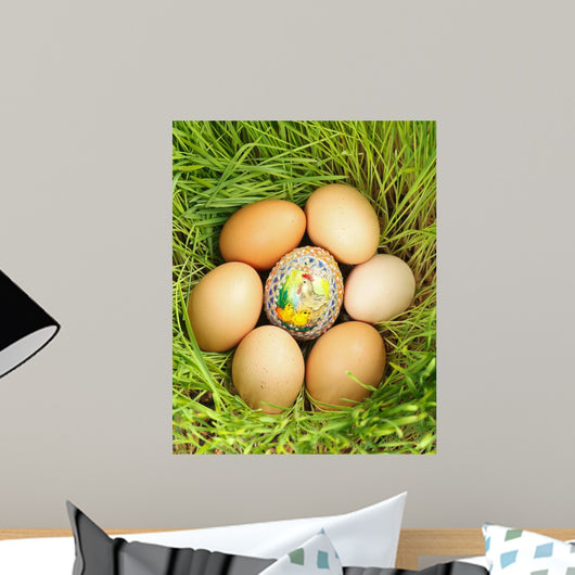 Colored Egg between Unpainted Wall Mural