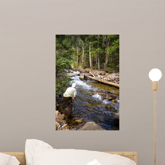 Fisherman in River Wall Mural