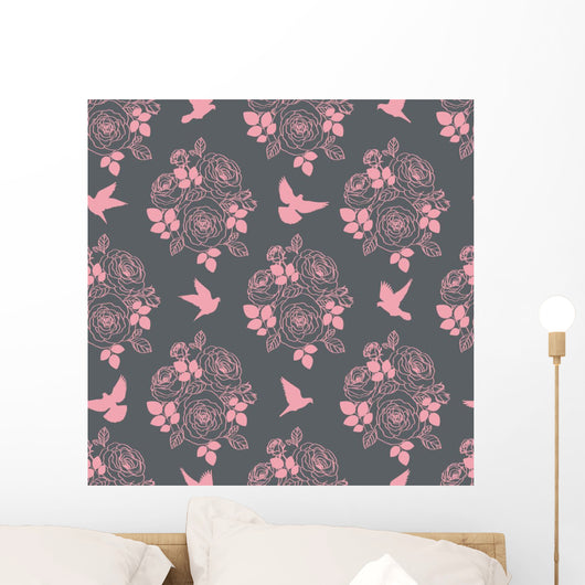 Wallpaper with birds and flowers Wall Decal