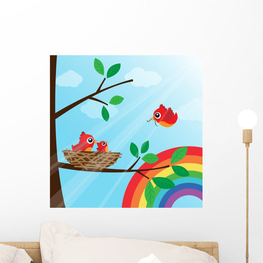 Loving Bird Feeding in the Morning Wall Mural