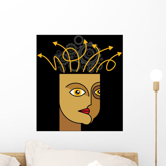 Thoughts and options - vector illustration of head with arrows Wall Mural