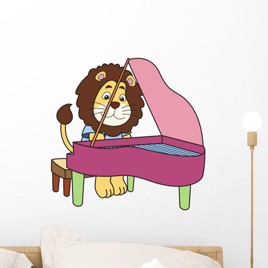 Cartoon Lion Playing Piano Wall Decal