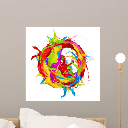 Colored paints splashes circle, isolated on white background Wall Decal