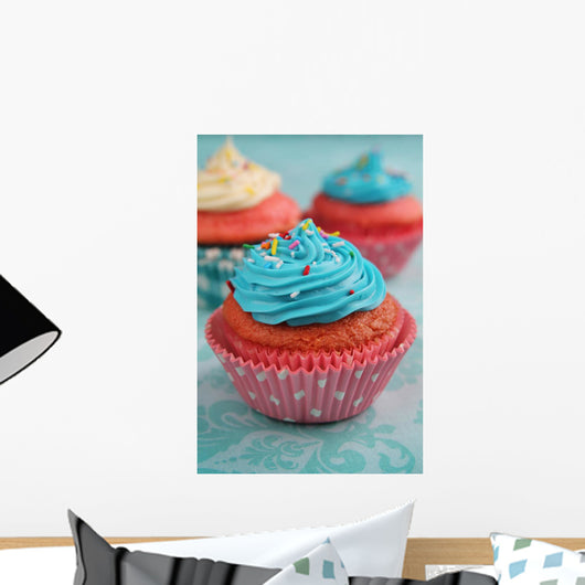 Pink and Blue Cupcake Wall Mural