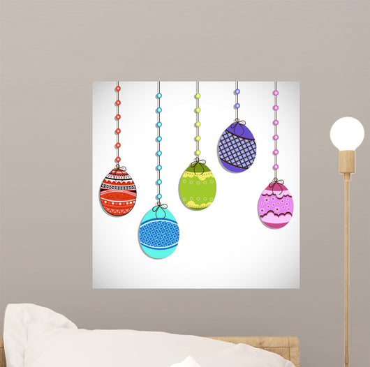Vintage Easter seamless pattern with decorated eggs. Wall Mural