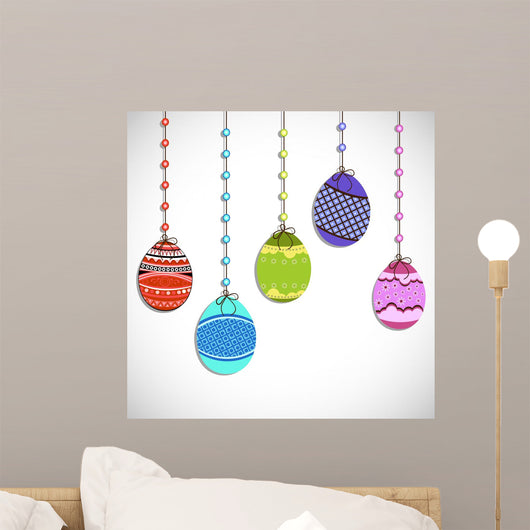 Vintage Easter seamless pattern with decorated eggs. Wall Mural