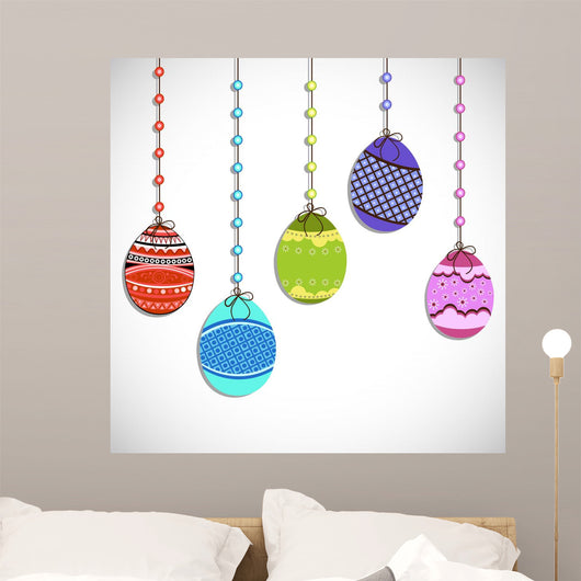 Vintage Easter seamless pattern with decorated eggs. Wall Mural