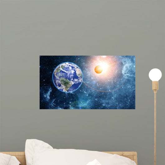 Earth and moon in space Wall Mural