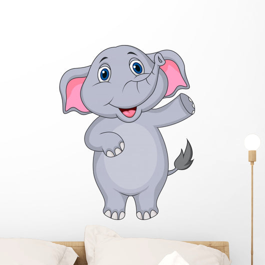 Cute elephant cartoon waving hand Wall Decal
