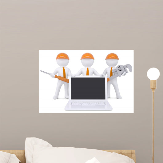 Team 3d humans with tools near the laptop Wall Decal