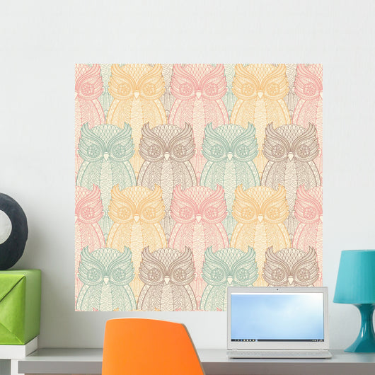 Seamless Pastel Owls Wall Decal