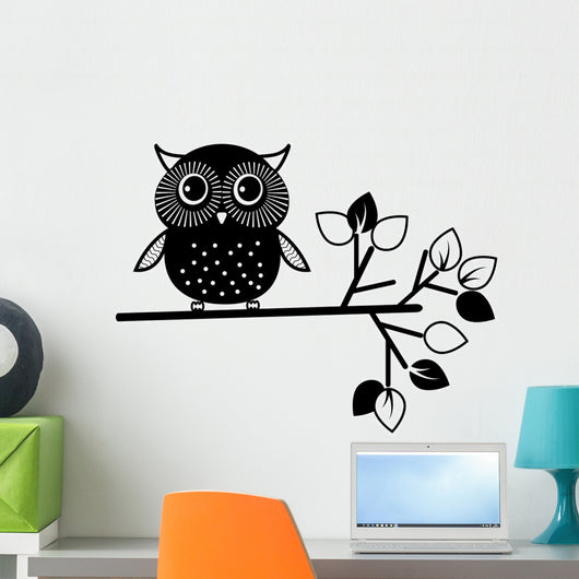 Cute Owl Black and Wall Mural