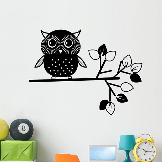 Cute Owl Black and Wall Mural