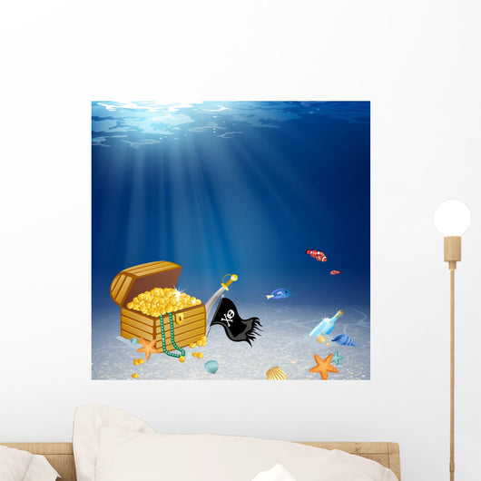 Vector Underwater Treasure Chest Wall Mural
