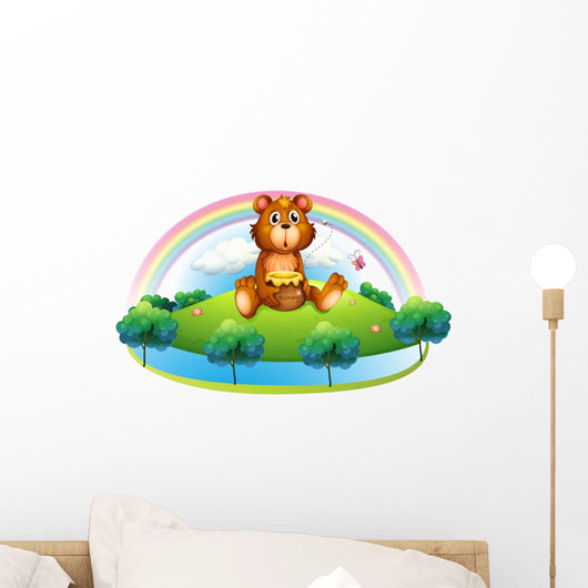 A Bear Holding a Pot of Honey at the Hill Wall Decal