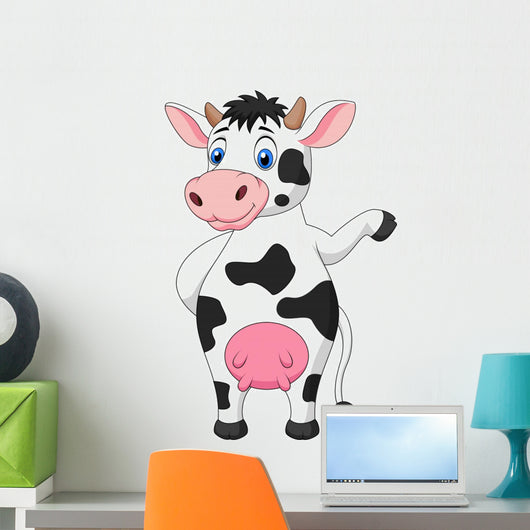 Cute cow cartoon waving hand Wall Decal