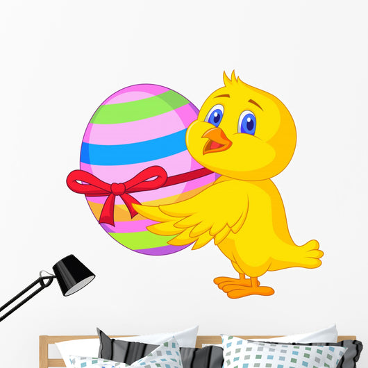Cute Chicken Cartoon with Easter Egg Wall Mural