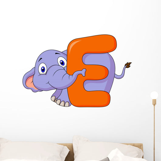 Alphabet E with elephant cartoon Wall Decal