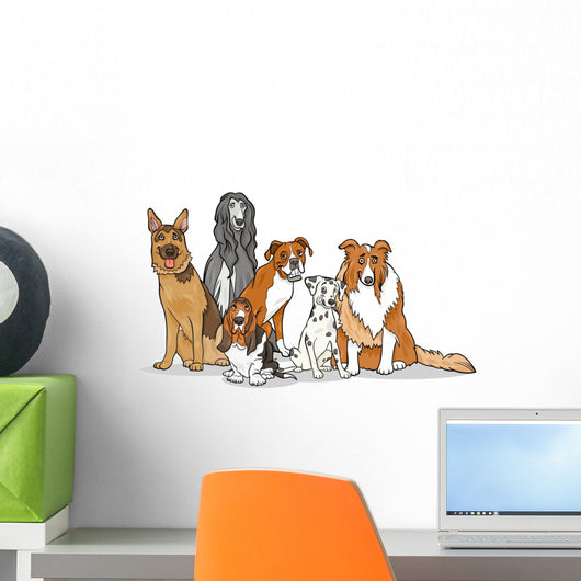 Cute Purebred Dogs Group Cartoon Illustration Wall Decal