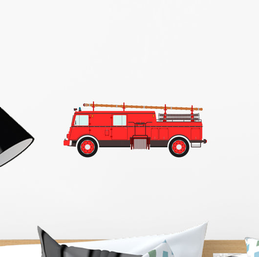 Retro fire truck on a white background. Wall Decal