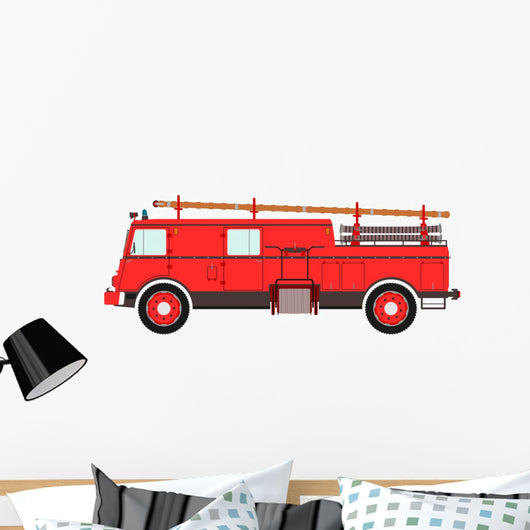Retro fire truck on a white background. Wall Decal