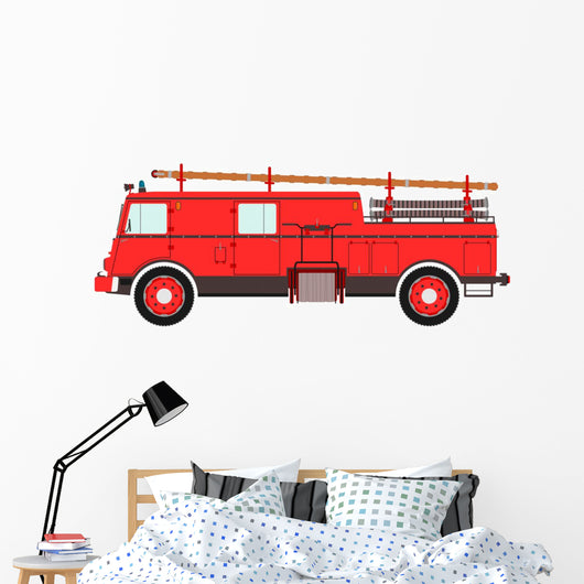 Retro fire truck on a white background. Wall Decal
