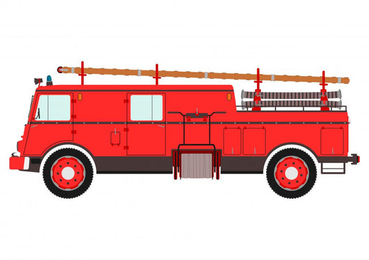 Retro fire truck on a white background. Wall Decal