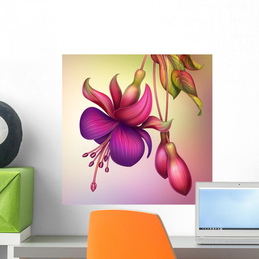 fuchsia flower macro isolated illustration Wall Mural