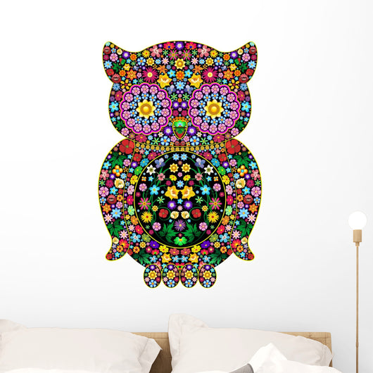 Owl Flowers Ornamental Design-owl-Ornamental Flowers Vector Wall Decal