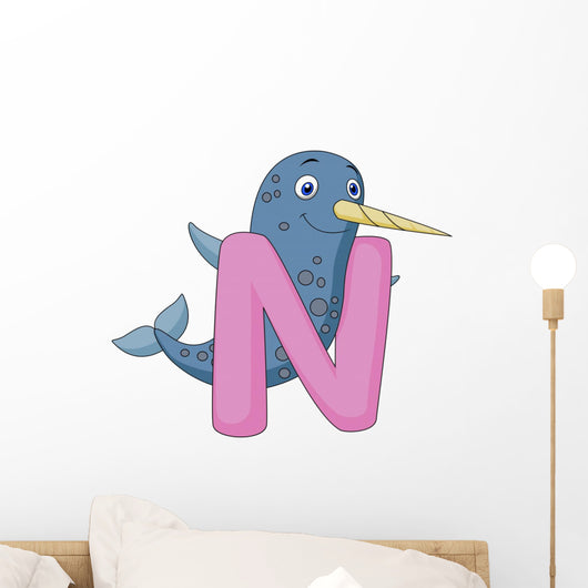 Alphabet N with Narwhal Wall Decal