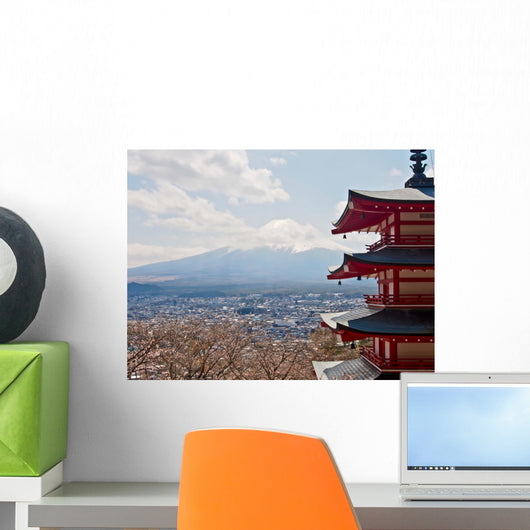 Japanese Red Pagoda and Wall Mural