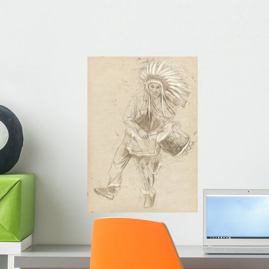 Indian Chief Plays Drum Wall Mural