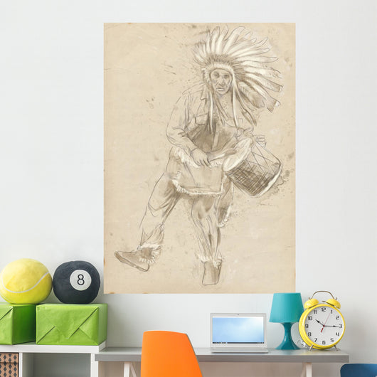 Indian Chief Plays Drum Wall Mural