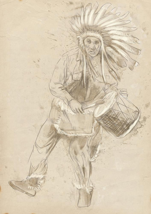 Indian Chief Plays Drum Wall Mural