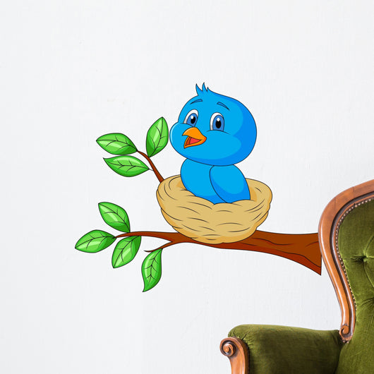 Blue bird cartoon in the nest Wall Decal